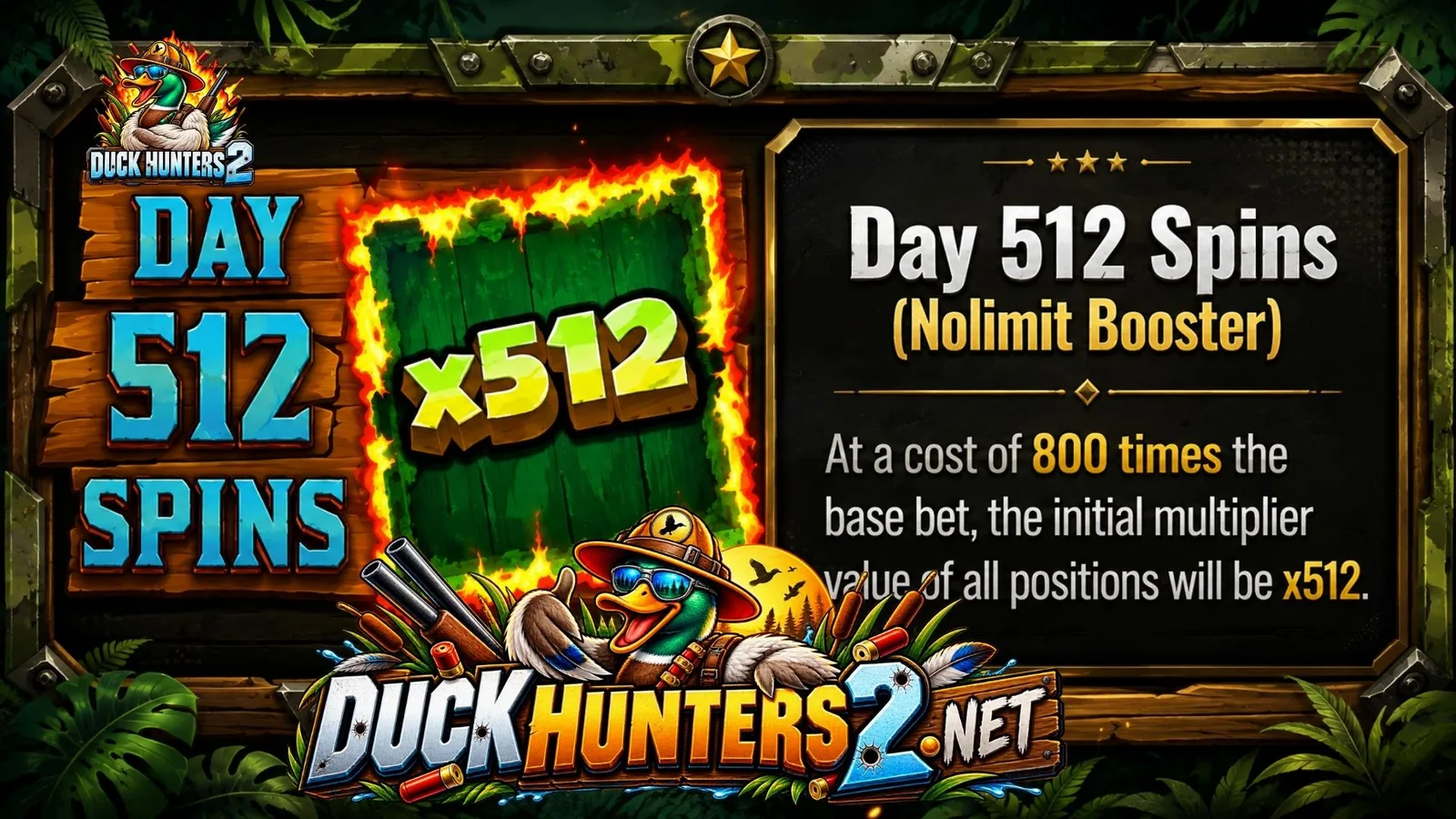 Duck Hunters 2 — Day 512 Spins (nolimit Booster) Duck Hunters 2 (Nolimit City, official screenshot)