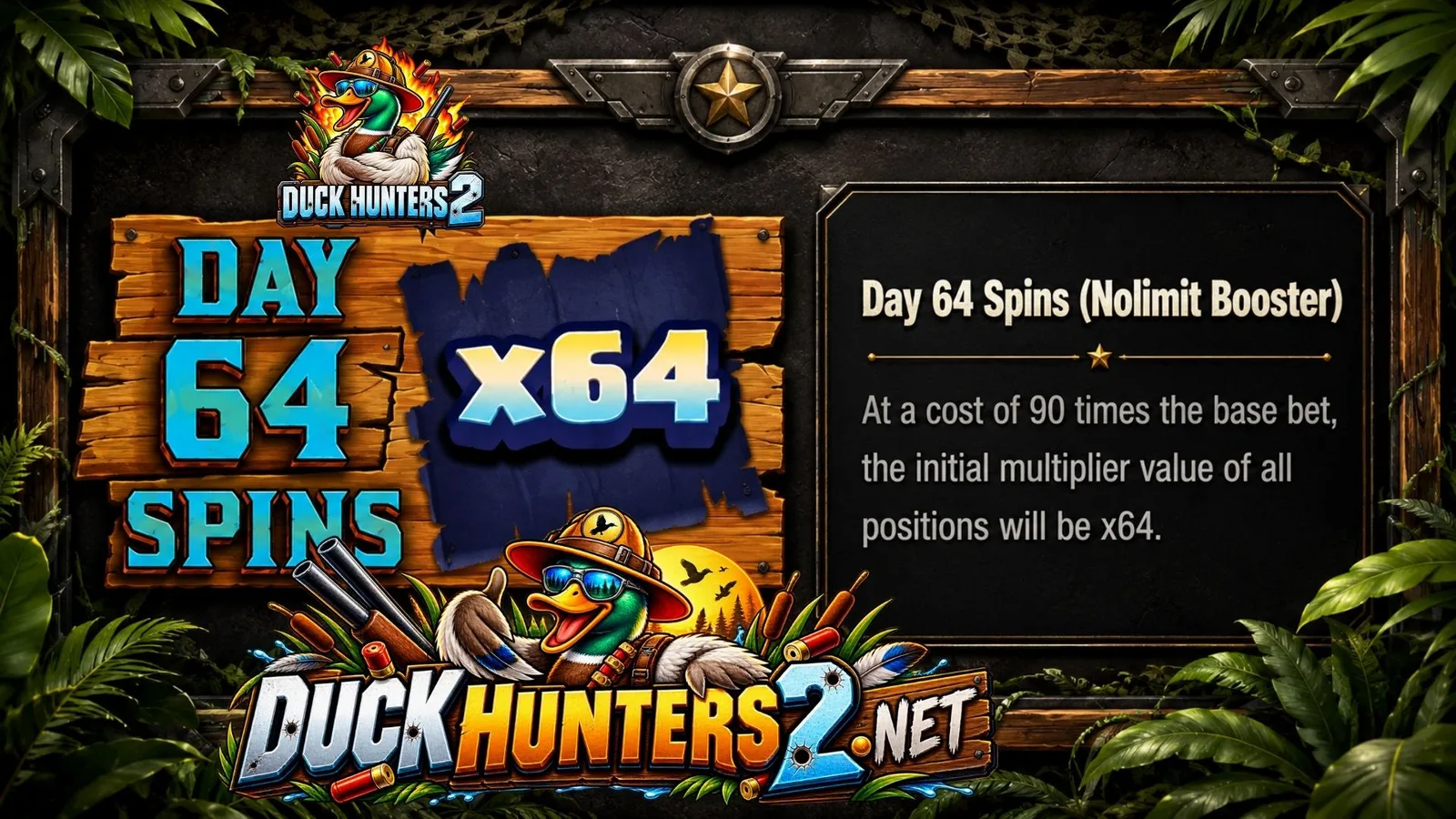 Duck Hunters 2 — Day 64 Spins (nolimit Booster) Duck Hunters 2 (Nolimit City, official screenshot)